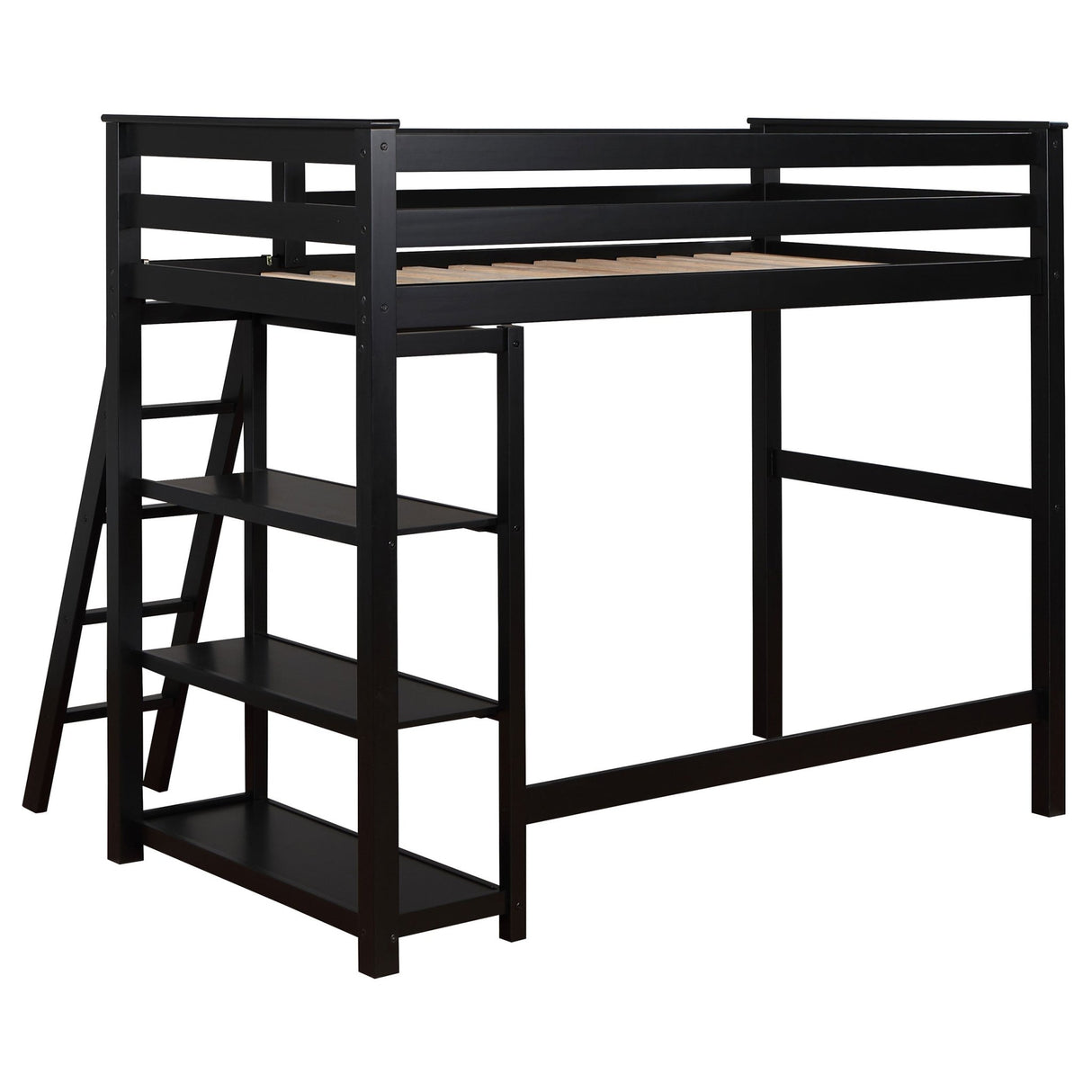 Anica 3 - shelf Wood Twin Loft Bed Black | Coaster | Home Elegance USA