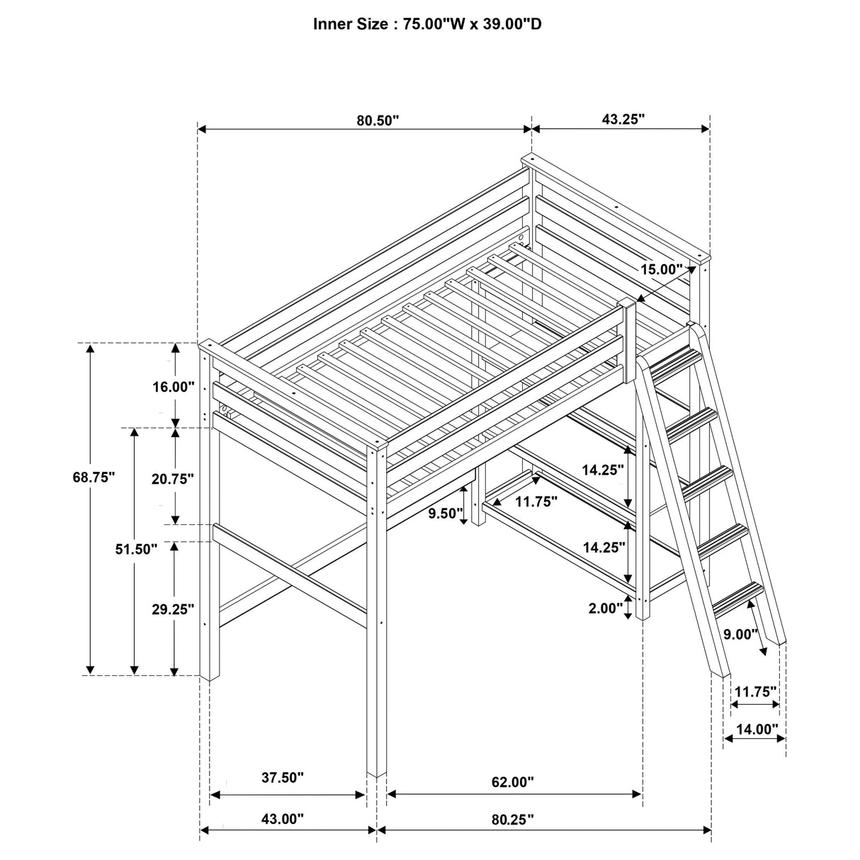 Twin Loft Bed - Anica 3-shelf Wood Twin Loft Bed Black