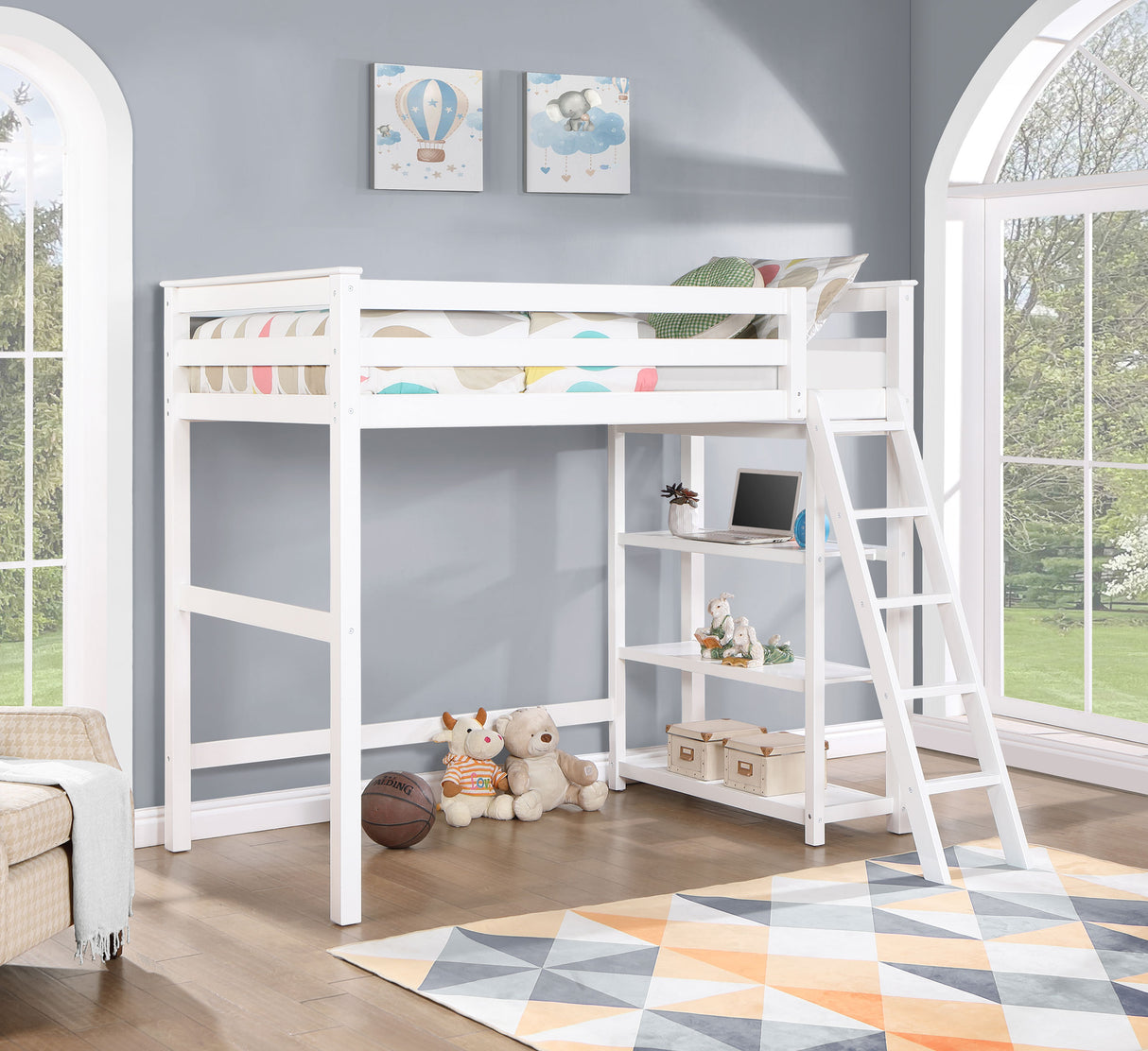 Twin Loft Bed - Anica 3-shelf Wood Twin Loft Bed White