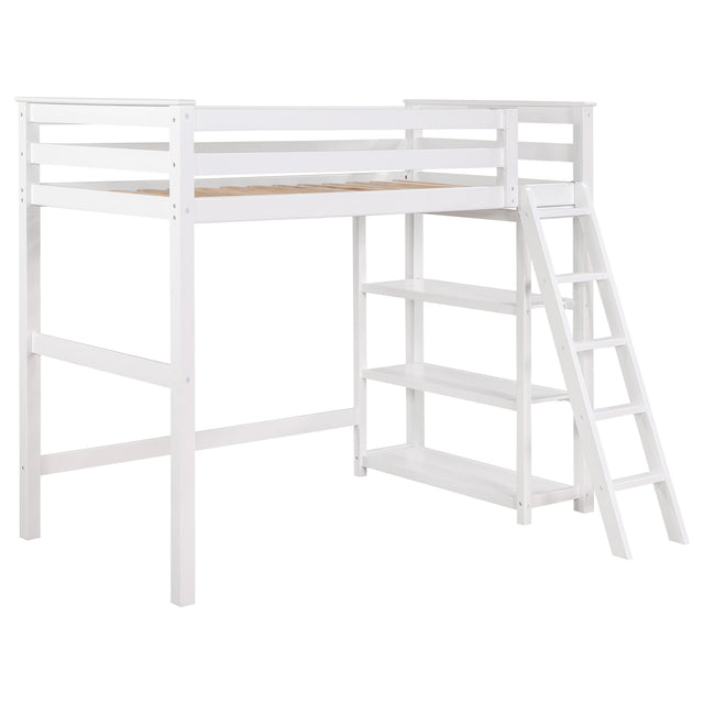 Twin Loft Bed - Anica 3-shelf Wood Twin Loft Bed White