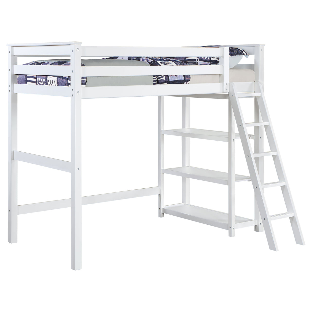 Twin Loft Bed - Anica 3-shelf Wood Twin Loft Bed White