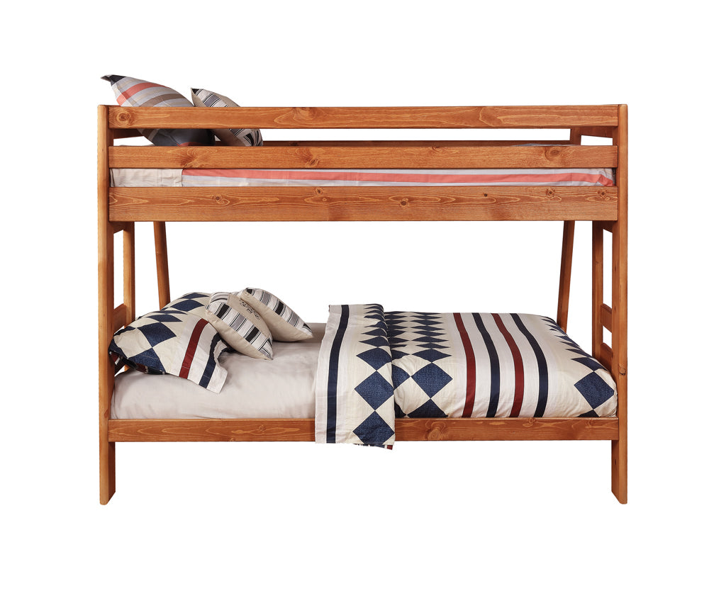 Twin / Full Bunk Bed - Wrangle Hill Twin Over Full Bunk Bed with Built-in Ladder Amber Wash
