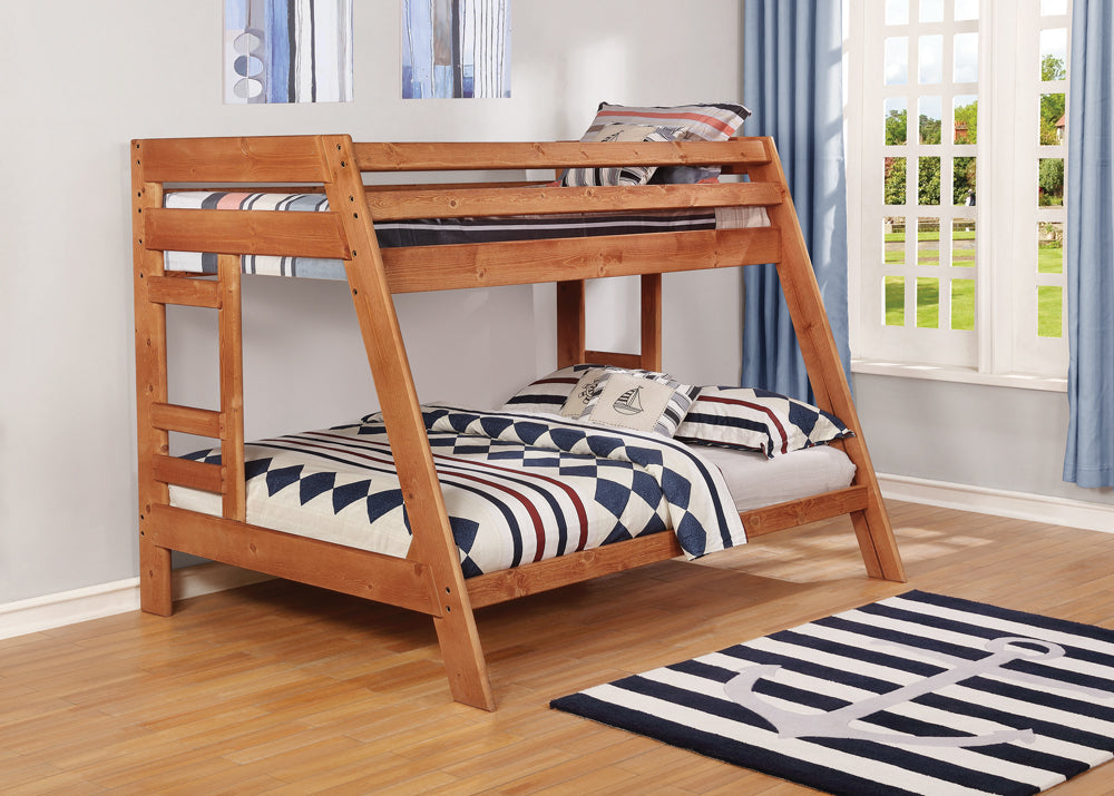 Twin / Full Bunk Bed - Wrangle Hill Twin Over Full Bunk Bed with Built-in Ladder Amber Wash