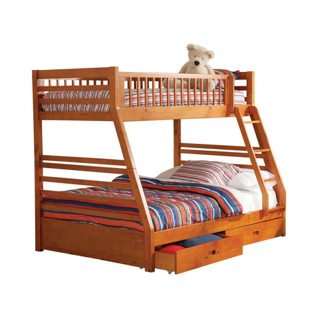 Twin / Full Bunk Bed - Ashton Twin Over Full 2-drawer Bunk Bed Honey