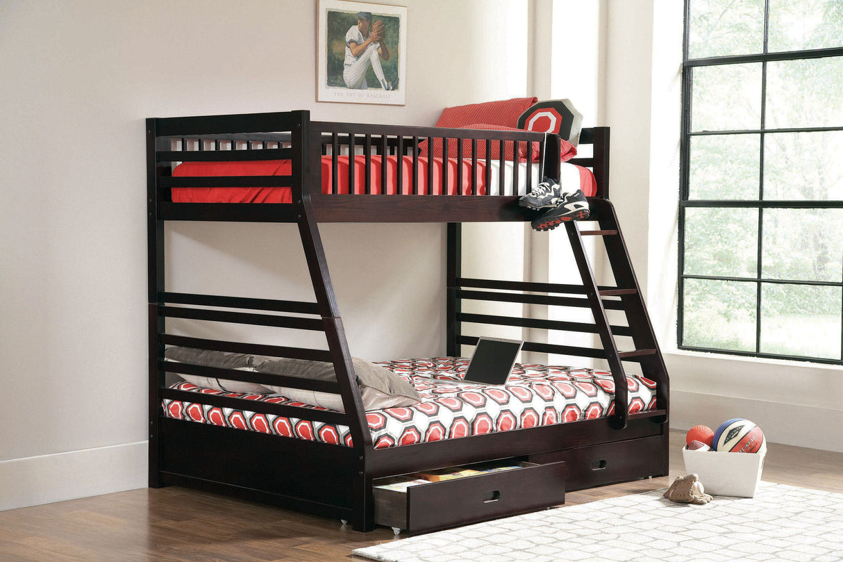 Twin / Full Bunk Bed - Ashton Twin Over Full 2-drawer Bunk Bed Cappuccino