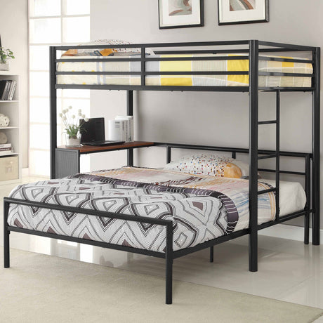 2 Pc Set (Loft Bed + Full Bed) - Fisher 2-piece Metal Workstation Loft Bed Set Gunmetal