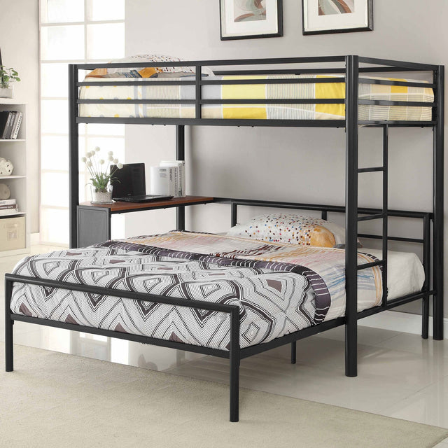 2 Pc Set (Loft Bed + Full Bed) - Fisher 2 - piece Metal Workstation Loft Bed Set Gunmetal - Loft Beds - 460229 - S2F - image - 1