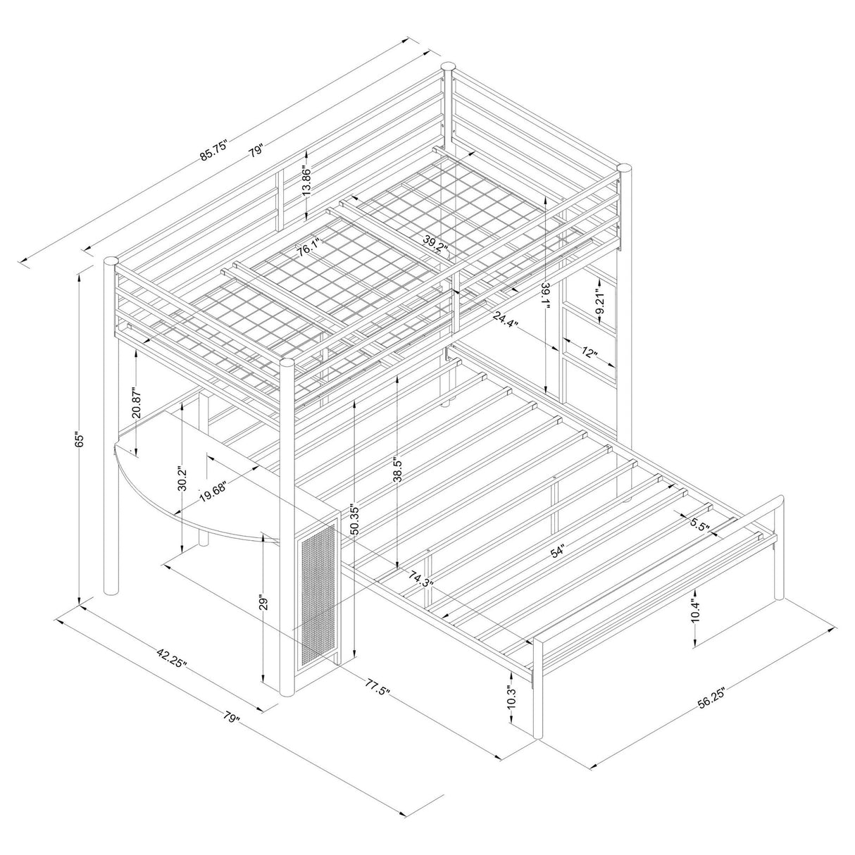 2 Pc Set (Loft Bed + Full Bed) - Fisher 2 - piece Metal Workstation Loft Bed Set Gunmetal - Loft Beds - 460229 - S2F - image - 7