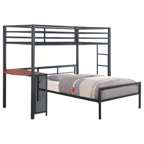 2 Pc Set (Loft Bed + Twin Bed) - Fisher 2-piece Metal Workstation Loft Bed Set Gunmetal