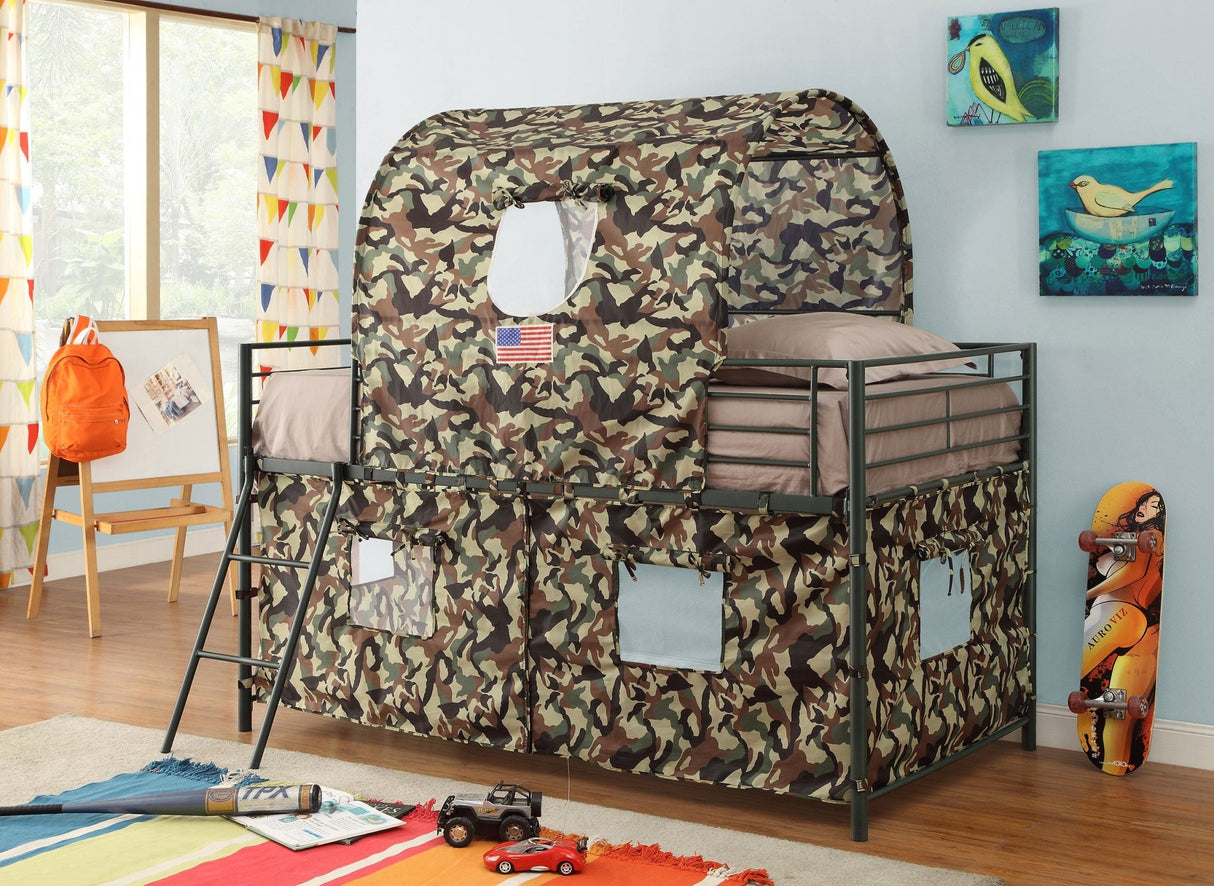 Camouflage Tent Loft Bed with Ladder Army Green | Coaster - 460331 - Home Elegance USA - 2