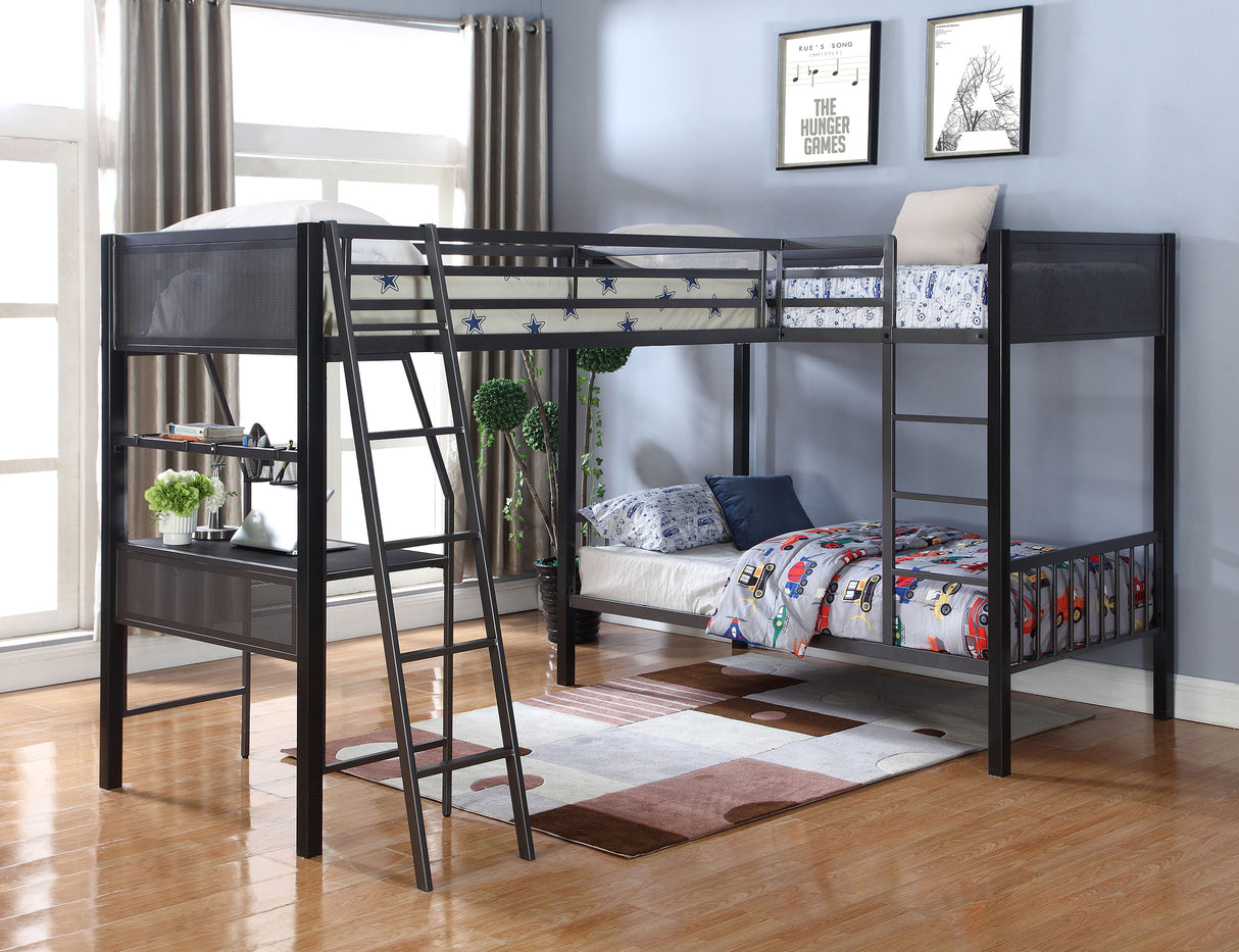 Twin / Twin / Twin Triple Bunk Bed - Meyers 2-piece Metal Twin Over Twin Bunk Bed Set Black and Gunmetal