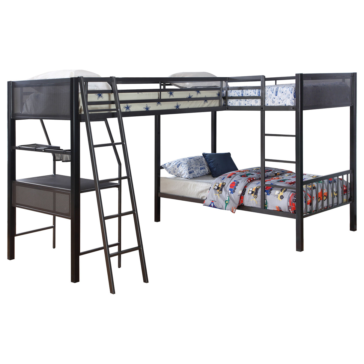 Twin / Twin / Twin Triple Bunk Bed - Meyers 2-piece Metal Twin Over Twin Bunk Bed Set Black and Gunmetal