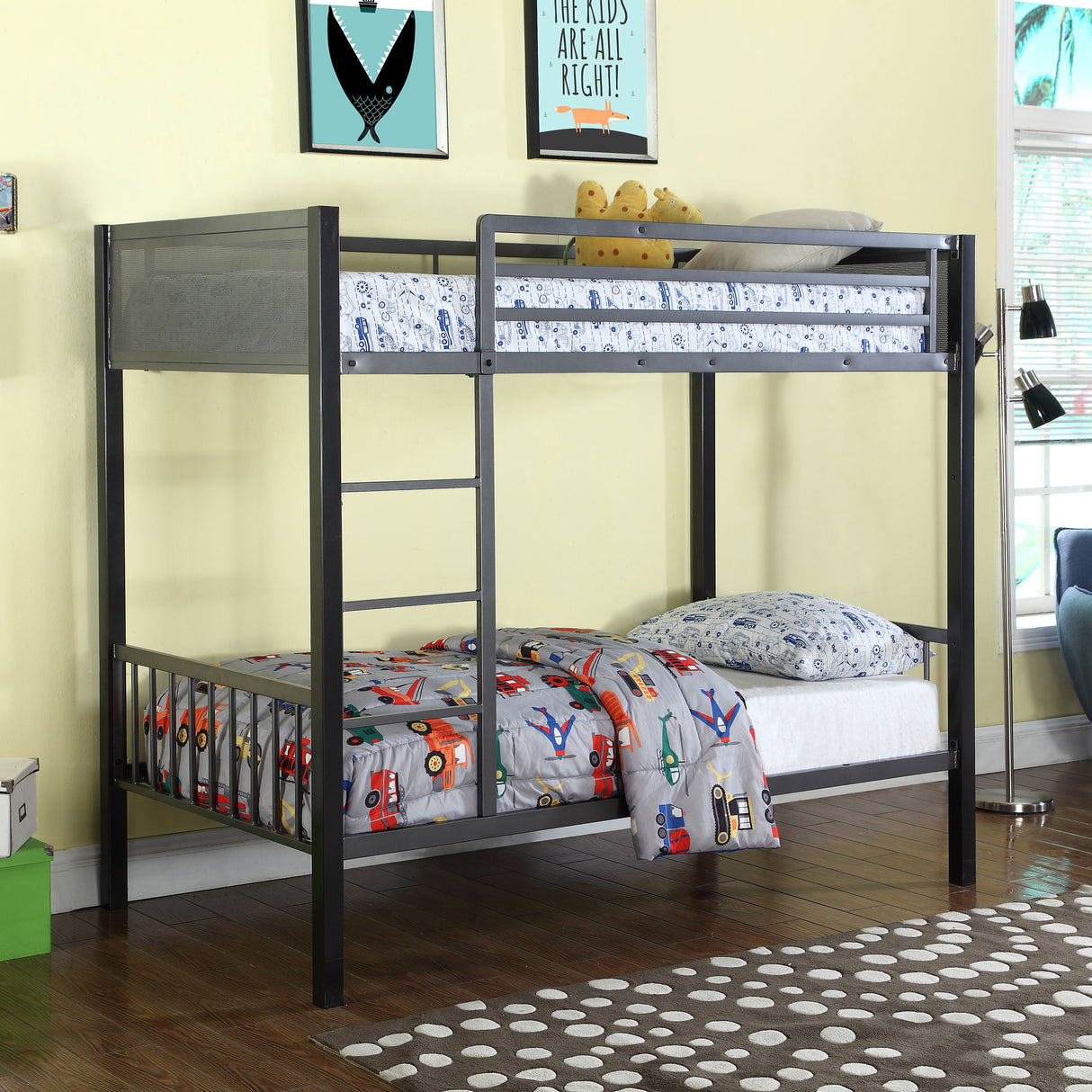 Twin / Twin Bunk Bed - Meyers Twin Over Twin Metal Bunk Bed Black and Gunmetal