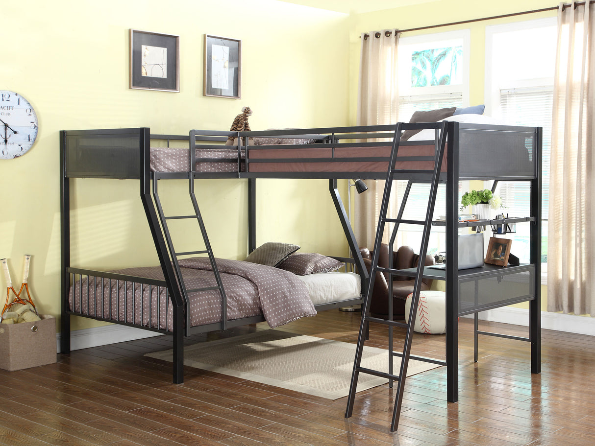 Twin / Full / Twin Triple Bunk Bed - Meyers 2-piece Metal Twin Over Full Bunk Bed Set Black and Gunmetal