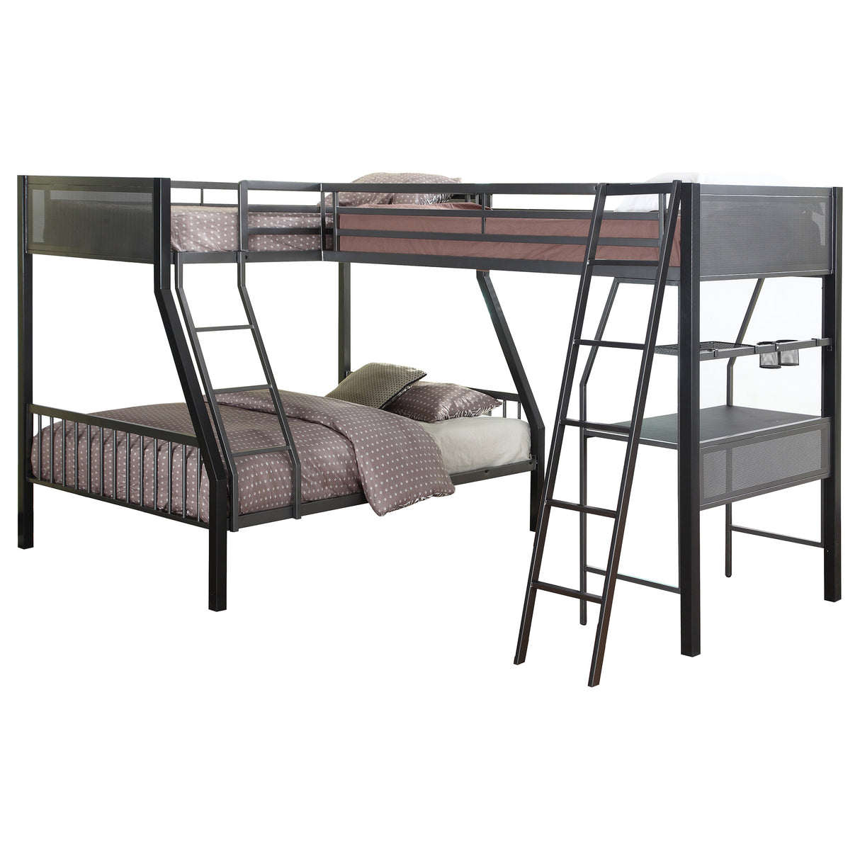 Twin / Full / Twin Triple Bunk Bed - Meyers 2-piece Metal Twin Over Full Bunk Bed Set Black and Gunmetal