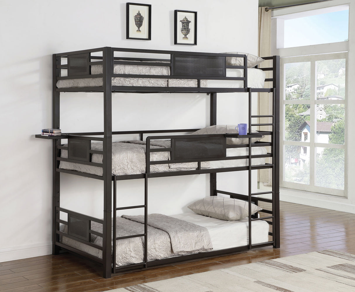 Twin / Twin / Twin Triple Bunk Bed - Rogen Twin Triple Bunk Bed Dark Bronze