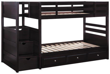 Twin / Twin Bunk Bed - Elliott Twin Over Twin Stairway Bunk Bed Cappuccino