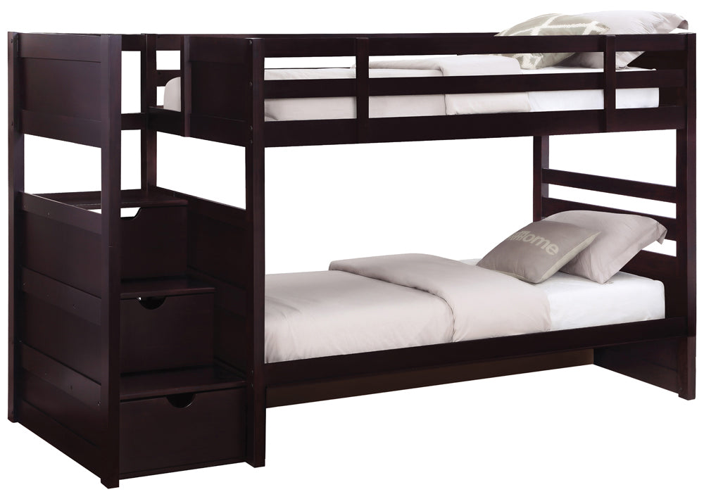 Twin / Twin Bunk Bed - Elliott Twin Over Twin Stairway Bunk Bed Cappuccino