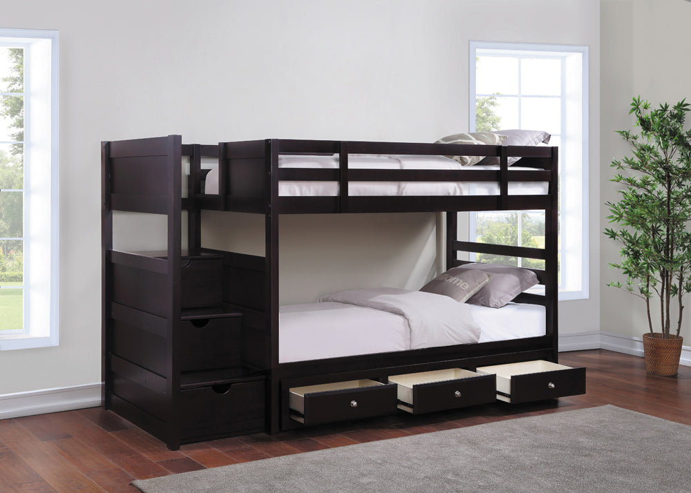 Twin / Twin Bunk Bed - Elliott Twin Over Twin Stairway Bunk Bed Cappuccino