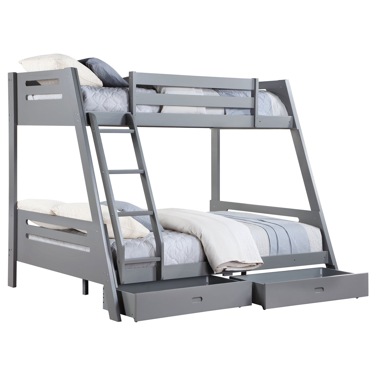 Twin / Full Bunk Bed - Trisha Wood Twin Over Full Bunk Bed with Storage Drawers Grey