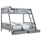 Twin / Full Bunk Bed - Trisha Wood Twin Over Full Bunk Bed with Storage Drawers Grey