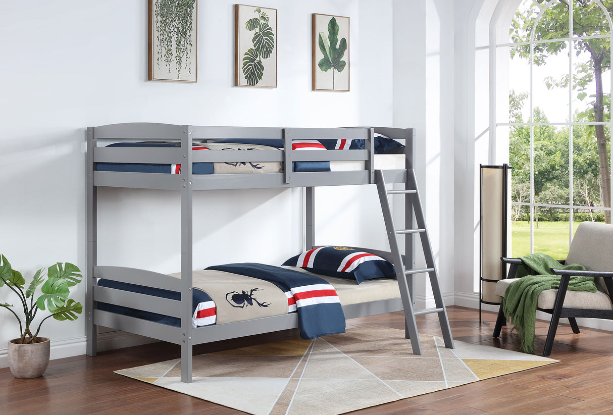 Twin / Twin Bunk Bed - Rhea Wood Twin Over Twin Bunk Bed Grey