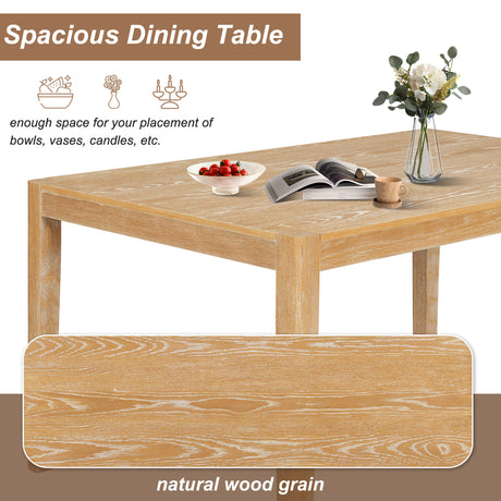 TREXM 7-Piece Retro Dining Table Set for 6, 1 Rectangular Wood Dining Table Set for 6 with Upholstered Chairs for Dining Room and Kitchen (Natural) - sold by Home Elegance USA