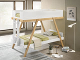 Twin / Twin Bunk Bed - Frankie Wood Twin Over Twin Bunk Bed White and Natural