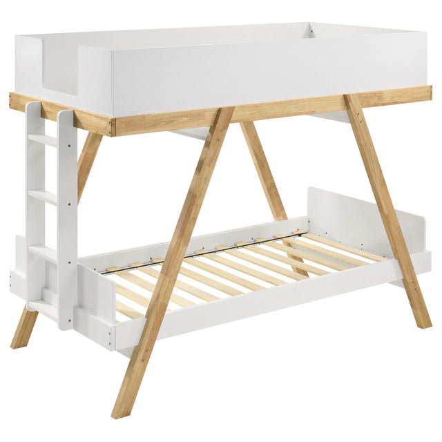 Twin / Twin Bunk Bed - Frankie Wood Twin Over Twin Bunk Bed White and Natural