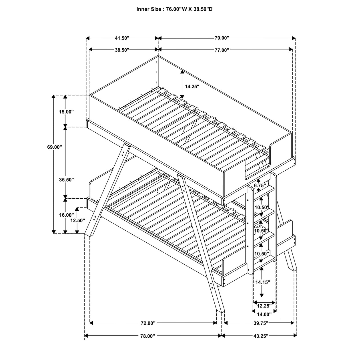 Twin / Twin Bunk Bed - Frankie Wood Twin Over Twin Bunk Bed White and Natural