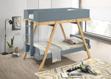 Twin / Twin Bunk Bed - Frankie Wood Twin Over Twin Bunk Bed Van Courtland Blue and Natural