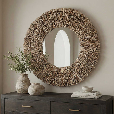 Rossetti Round Interwoven Wood Mirror Woodtone - Light Brown by Uttermost - View 2