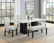 6pc Dining Set White Rectangular Marble-like Tabletop Dark-finished Base Upholstered Chairs Bench Soft Wooden Dining Room Furniture - sold by Home Elegance USA