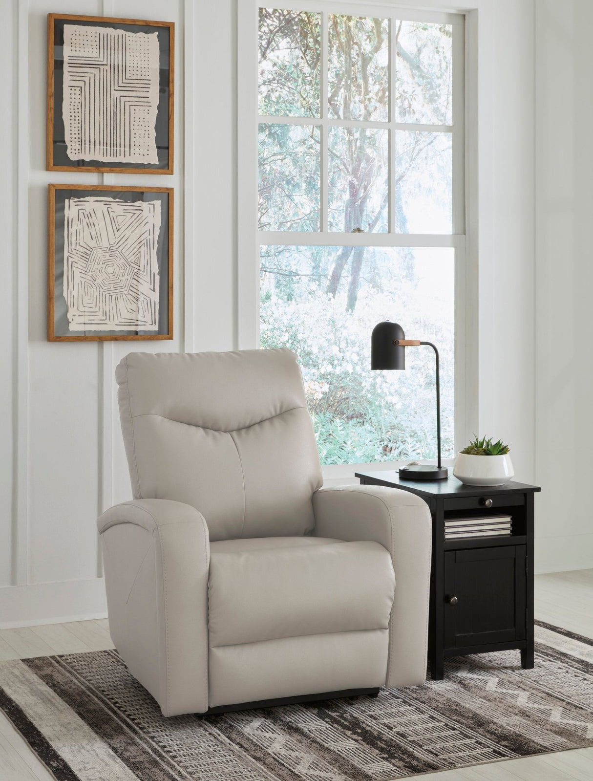 Ashley Dove Gray Ryversans PWR Recliner/ADJ Headrest - Faux Leather | Home Elegance USA