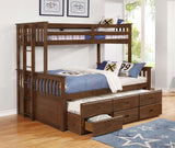 Twin Xl / Queen Bunk Bed - Atkin Twin Extra Long over Queen 3-drawer Bunk Bed Weathered Walnut