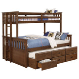 Twin Xl / Queen Bunk Bed - Atkin Twin Extra Long over Queen 3-drawer Bunk Bed Weathered Walnut