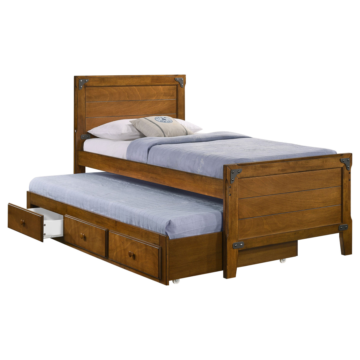 Twin Bed W/ Trundle - Granger Wood Twin Storage Captains Bed Rustic Honey