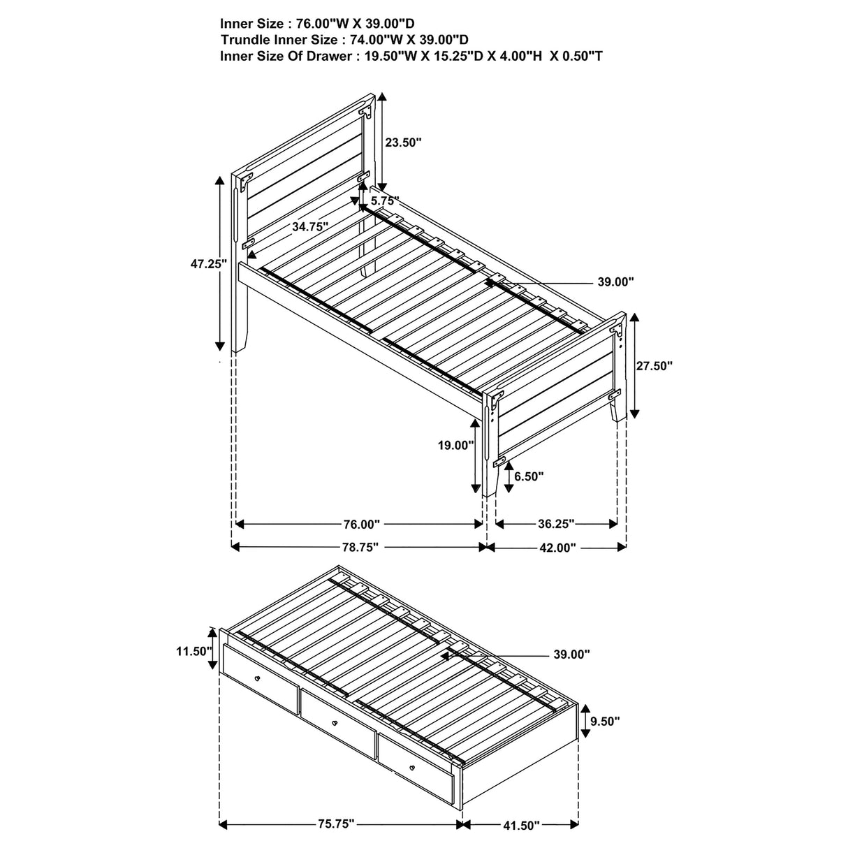 Twin Bed W/ Trundle - Granger Wood Twin Storage Captains Bed Rustic Honey