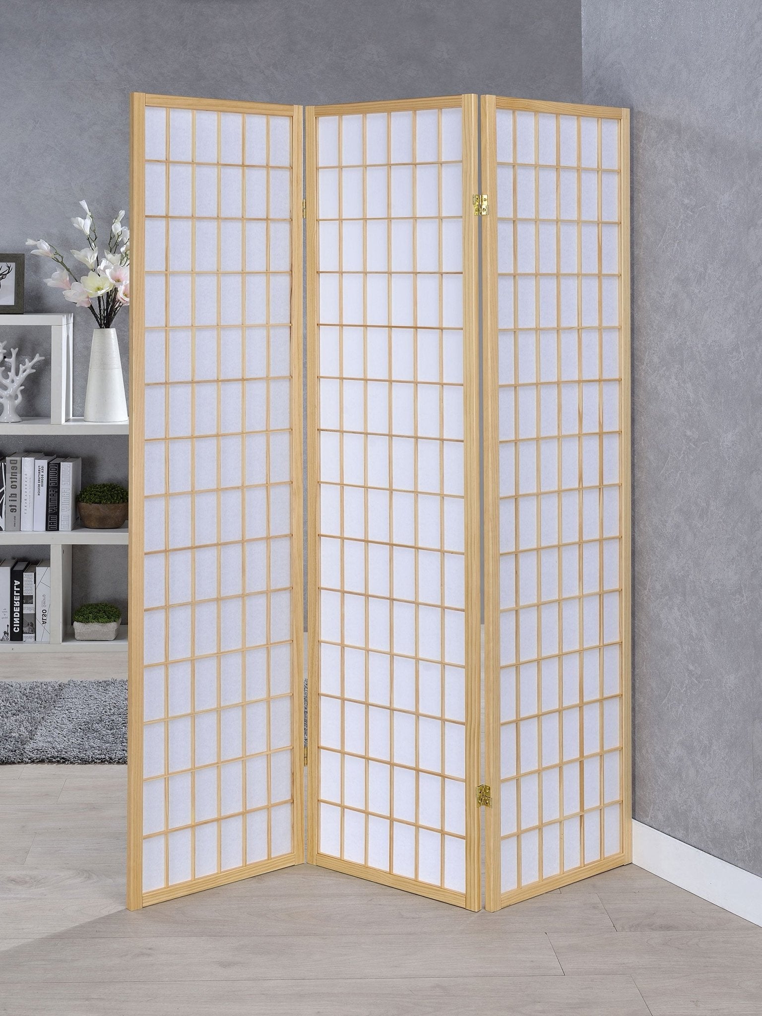 Carrie 3 - panel Folding Screen Natural and White - 4621 - image - 2