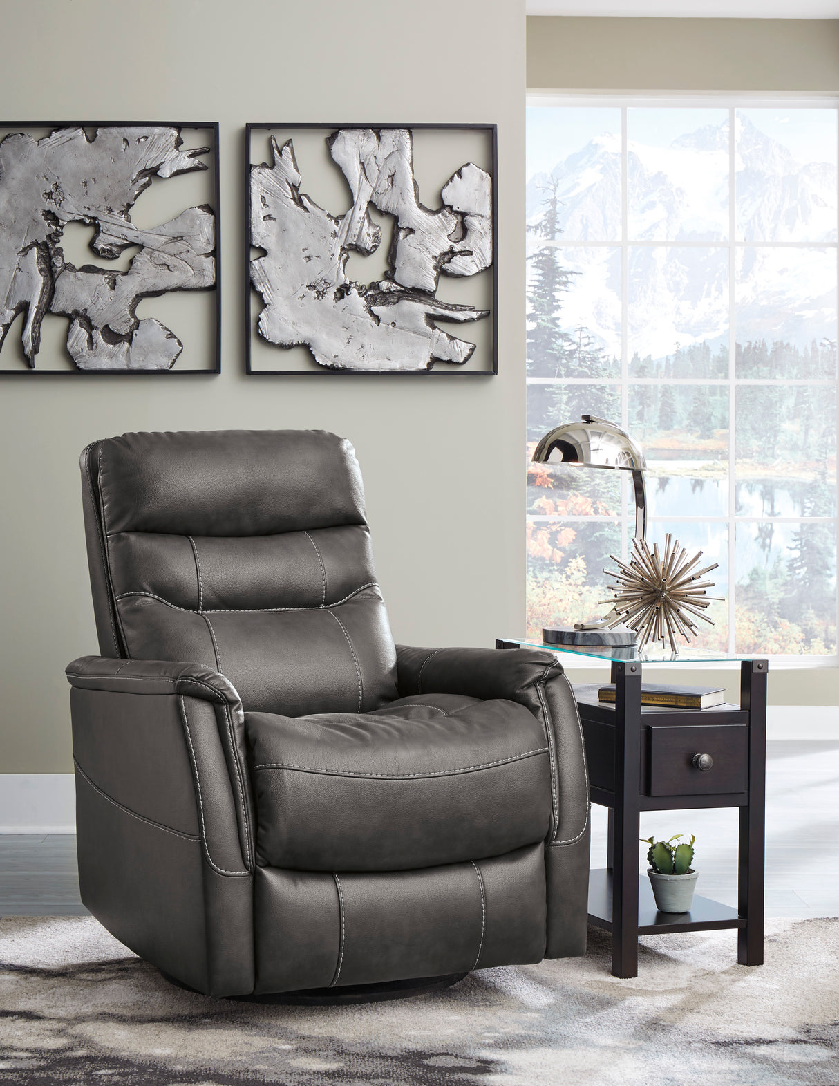 Swivel Glider Recliner Riptyme - Quarry Leather | Ashley - Home Elegance USA