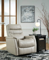 Ashley Dove Gray Riptyme Swivel Glider Recliner - Faux Leather | Home Elegance USA