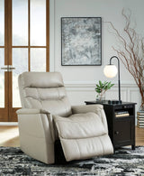 Ashley Dove Gray Riptyme Swivel Glider Recliner - Faux Leather | Home Elegance USA