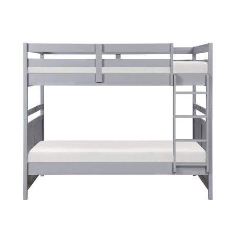 Bunk Bed Full Over Full Gray Finish Sturdy Wood Frame Guard Rails Youth Bedroom Furniture 1pc - sold by Home Elegance USA