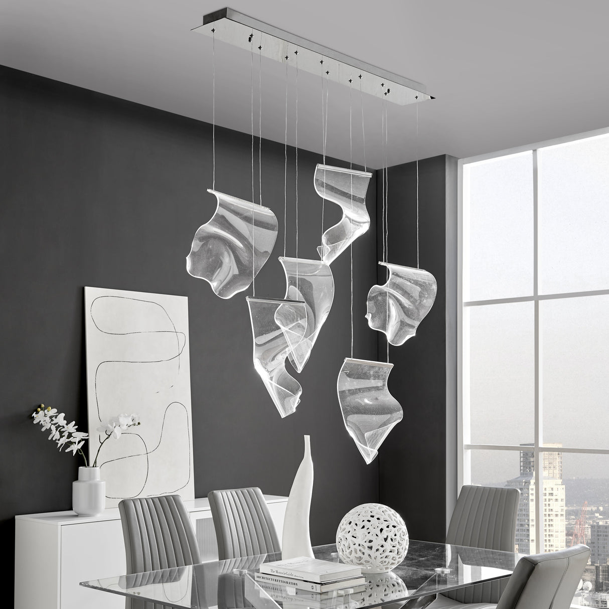 Acrylic Lace 6 Light Chandelier // Chrome  | Finesse - Home Elegance USA