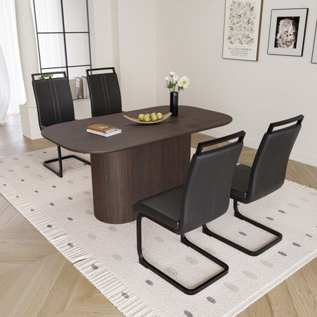 63 'medieval modern brown style MDF dining table and PU armless dining chair set 4. Assemble Desktop and Black metal leg dining chair set, suitable for home&kitchen - sold by Home Elegance USA