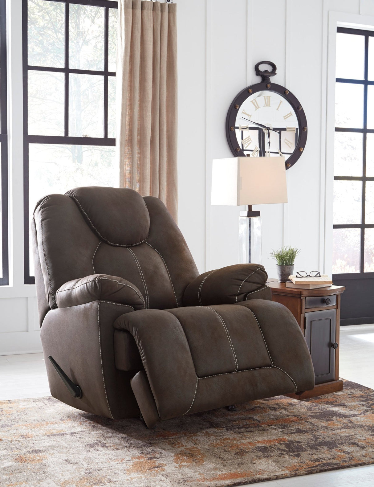 Ashley Coffee Warrior Fortress Rocker Recliner - Faux Leather | Home Elegance USA