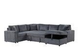 Rinaldo 123'W Gray Corduroy Sleeper Sectional Sofa with Right-Facing Storage Chaise and Throw Pillows