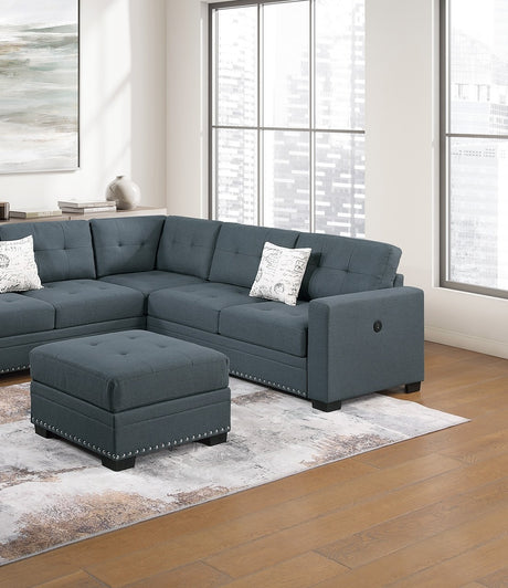 Casual Simple Tufted Couch Living Room Sectional 4pc Set Dark Gray Fabric Upholstered RAF/LAF One-Arm Loveseat Wedge Ottoman - sold by Home Elegance USA