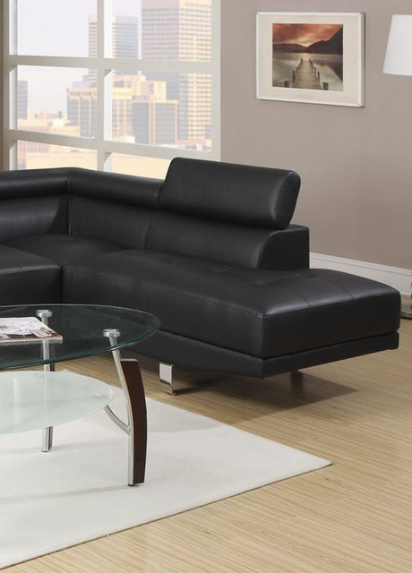 Black Color Sectional Living Room Furniture Faux Leather Adjustable Headrest Right Facing Chaise & Left Facing Sofa - sold by Home Elegance USA