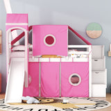 Twin Size Loft Bed with Tent and Tower - Pink - Home Elegance USA